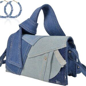 Denim Purses set for Women Mini Jeans Handbag & Circle Earrings for Teen Girls T